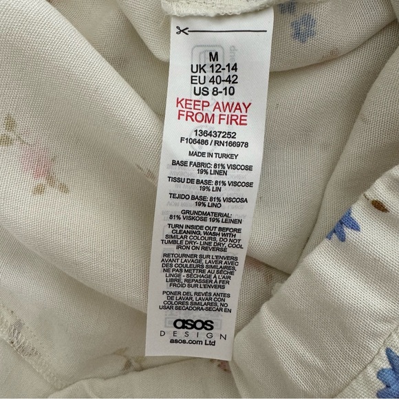 ASOS DESIGN Linen-Look Ditsy Floral Wide Leg Pants Cream M High Rise - Picture 10 of 14